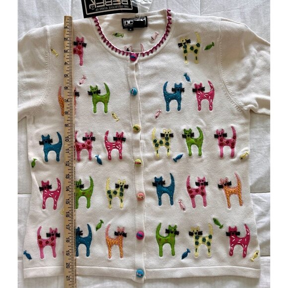 VTG Berek 2 Takako Sakon Cats & Fish Multi Beaded Sweater/Tank Top Set Sz Small - Picture 11 of 16